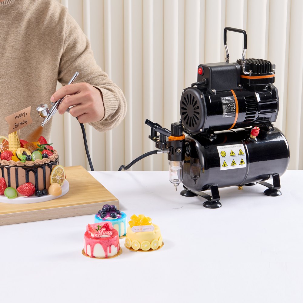 VEVOR Airbrush Gun, 0.3 mm and 0.5 mm Dual Action Gravity Feed Airbrush, Airbrush Kit with 2/7/12ml Copper Cups and Cleaning Accessories, Air Brush Gun for Painting Models, Cakes, Desserts, Nail Art