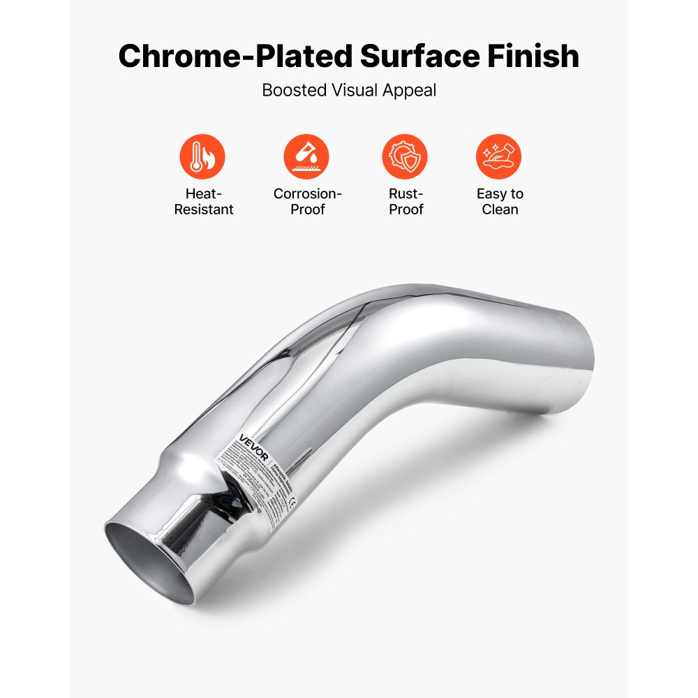 VEVOR Elbow Exhaust Tip, 101.6mm Inlet, 127mm Outlet, 584mm Overall Length, Chrome Turn Down Exhaust Tip with Clamp for Truck, Sedan, Sports Car, SUV, Chrome Structure for High Temperature Resistance