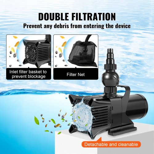 VEVOR Submersible Water Pump 2100GPH Pond Pump 20FT 180W for Waterfall Fountain