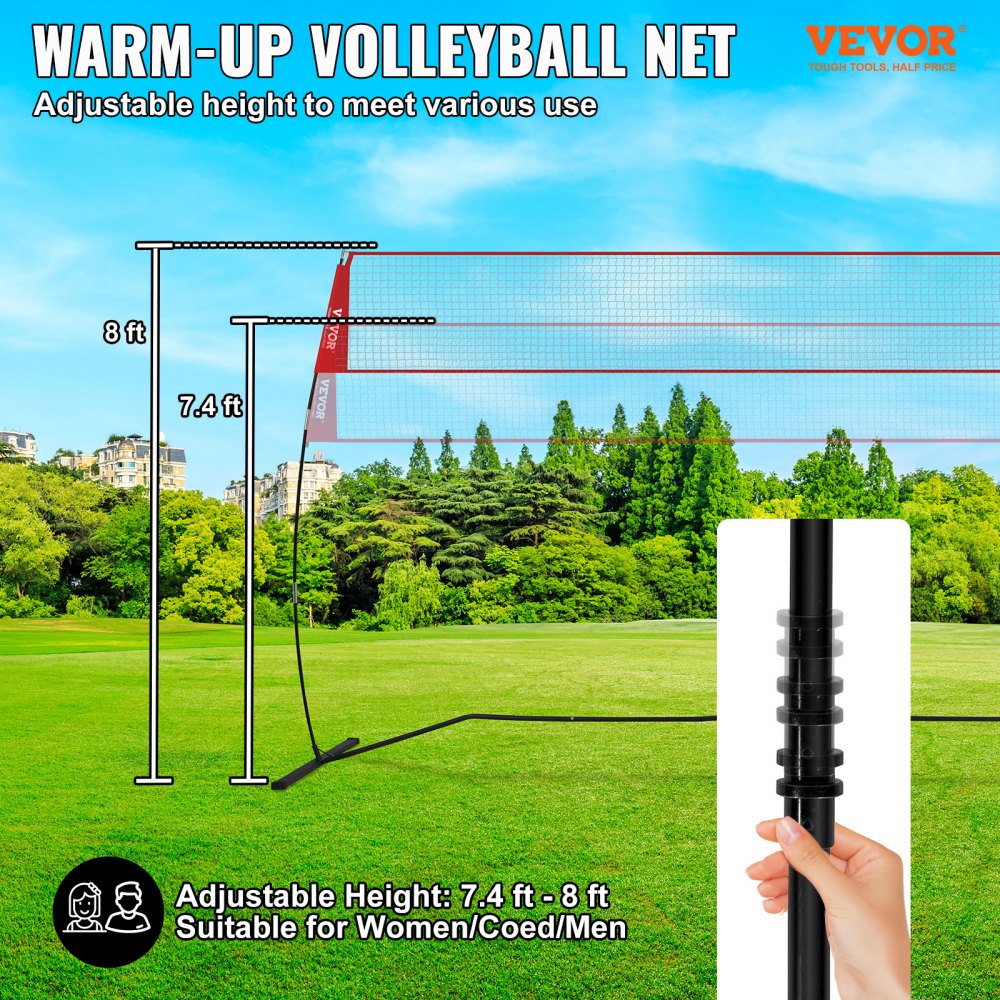 VEVOR Freestanding Volleyball Training Net for Indoor or Outdoor Use, Adjustable Height Portable Net System with Carrying Bag, Professional