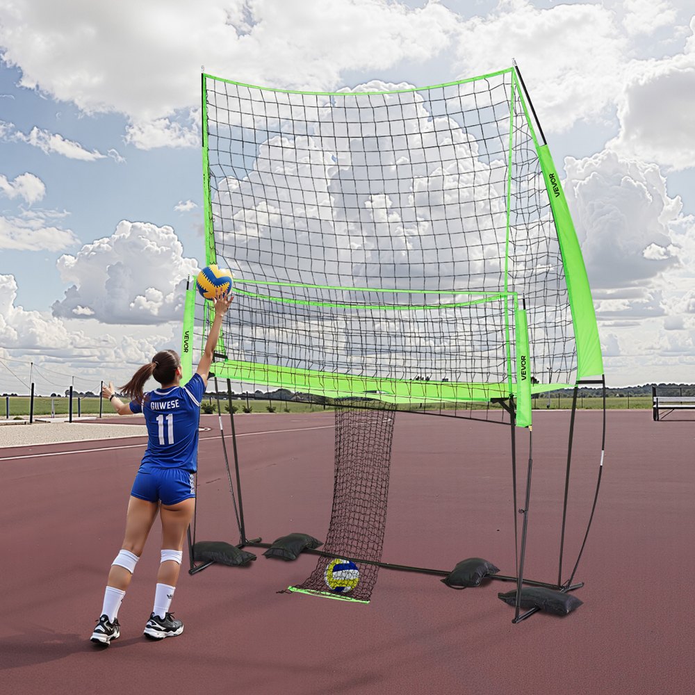 VEVOR Volleyball Training Net System, Freely Height-Adjustable Practice Equipment with Ball Return, 8x11ft Portable Net Station, Easy Setup for Backyard Indoor Outdoor Serving Spiking Improve Accuracy