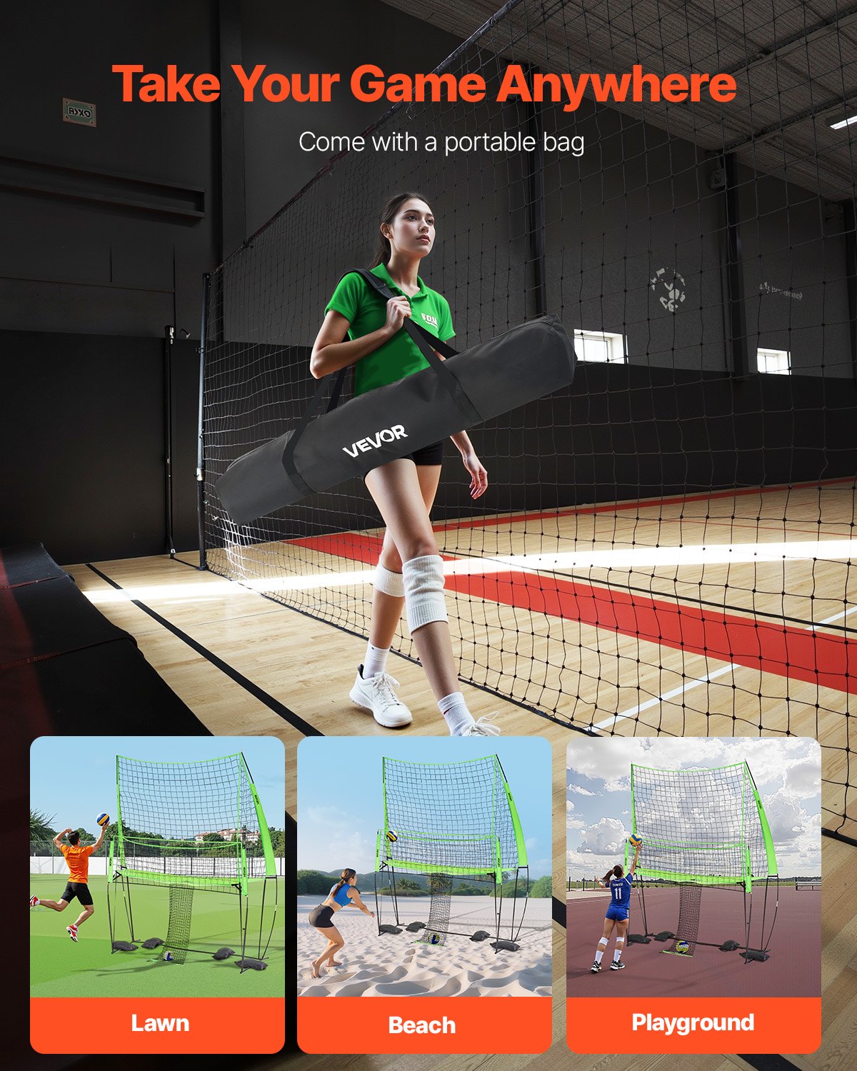 VEVOR Volleyball Training Net System, Freely Height-Adjustable Practice Equipment with Ball Return, 8x11ft Portable Net Station, Easy Setup for Backyard Indoor Outdoor Serving Spiking Improve Accuracy