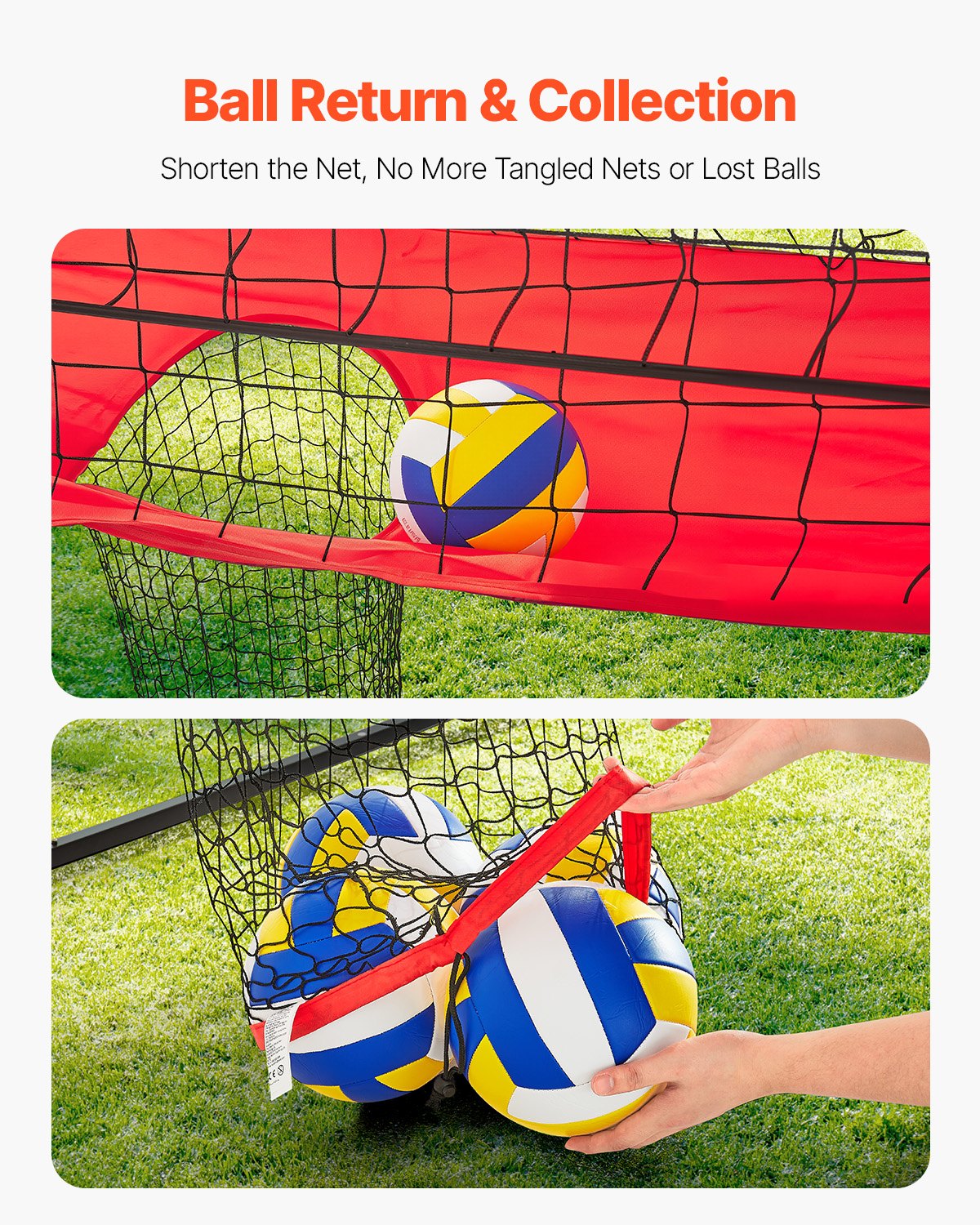 VEVOR 2-in-1 Volleyball Training Net System, Freely Height-Adjustable Practice Equipment with Ball Return, Portable Net Station, Easy Setup for Backyard Indoor Outdoor Serving Spiking Improve Accuracy