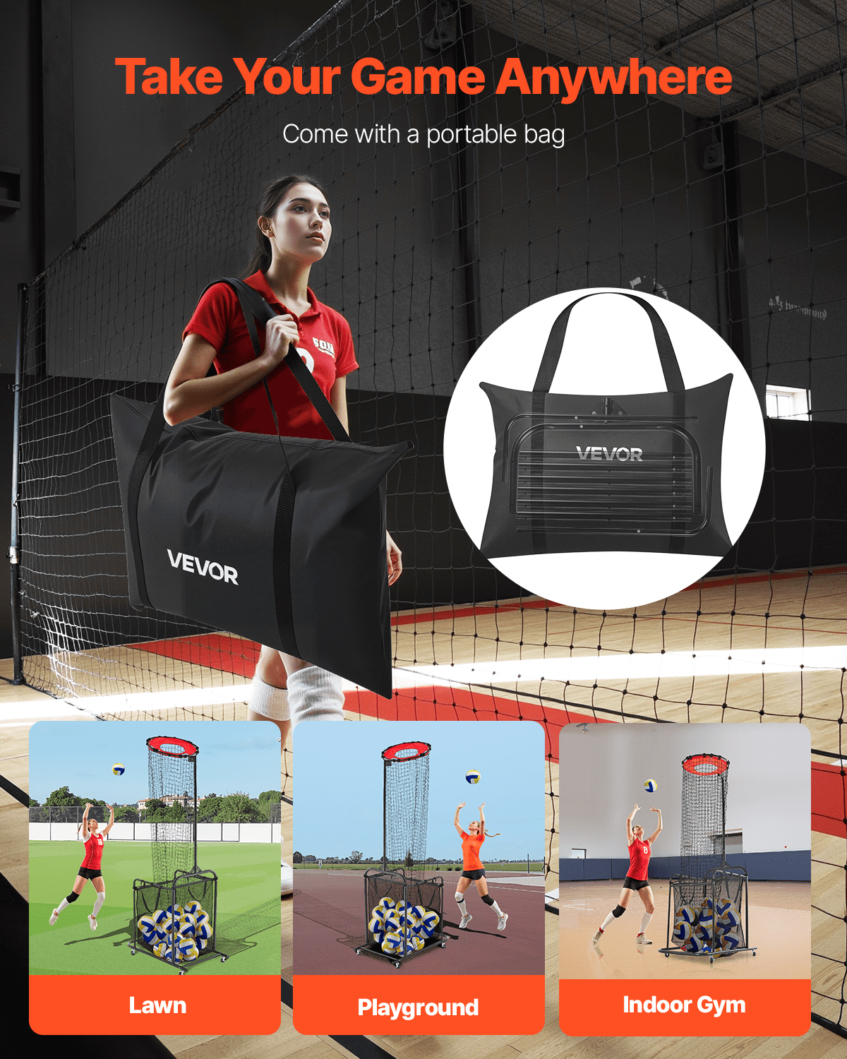 VEVOR Volleyball Setter Training Equipment, Angle and Height Adjustable Volleyball Trainer, Portable Practice Net with Cart, Wheels, Carrying Bag, Indoor Outdoor Target Net for Serving Spiking Setting