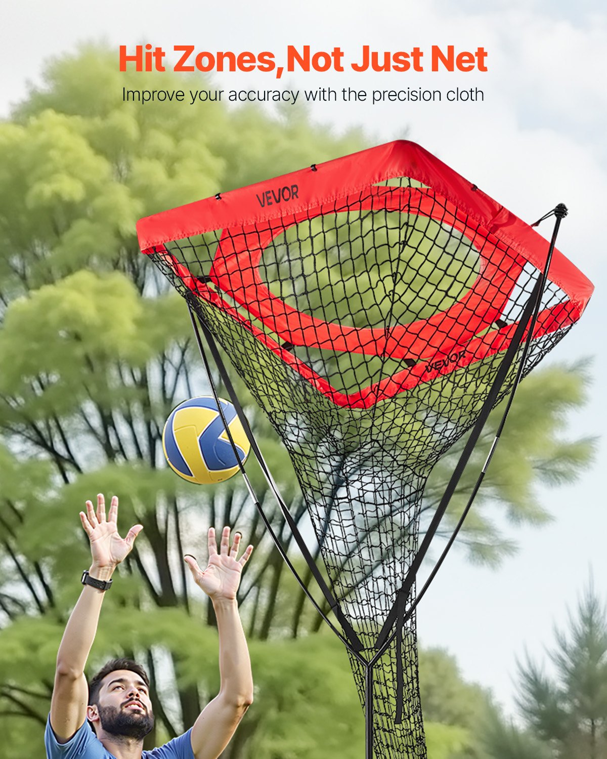 VEVOR Volleyball Setter Training Equipment, Angle and Height Adjustable Volleyball Trainer, Portable Practice Net with Steel Base, Carrying Bag, Indoor Outdoor Target Net for Serving Spiking Setting