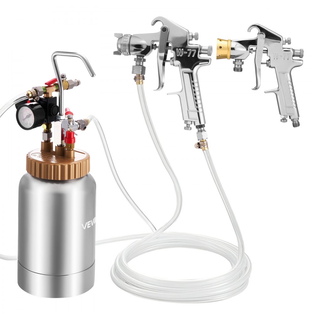 VEVOR Spray Paint Pressure Pot, 0.5 Gal/2 L Pressure Pot Paint Sprayer, φ1.8mm + φ3mm Two Spray Guns Central Pneumatic Sprays Gun with Two 9.8 FT/3 m Hoses for Furniture, Car, Fence, Max 45 Psi
