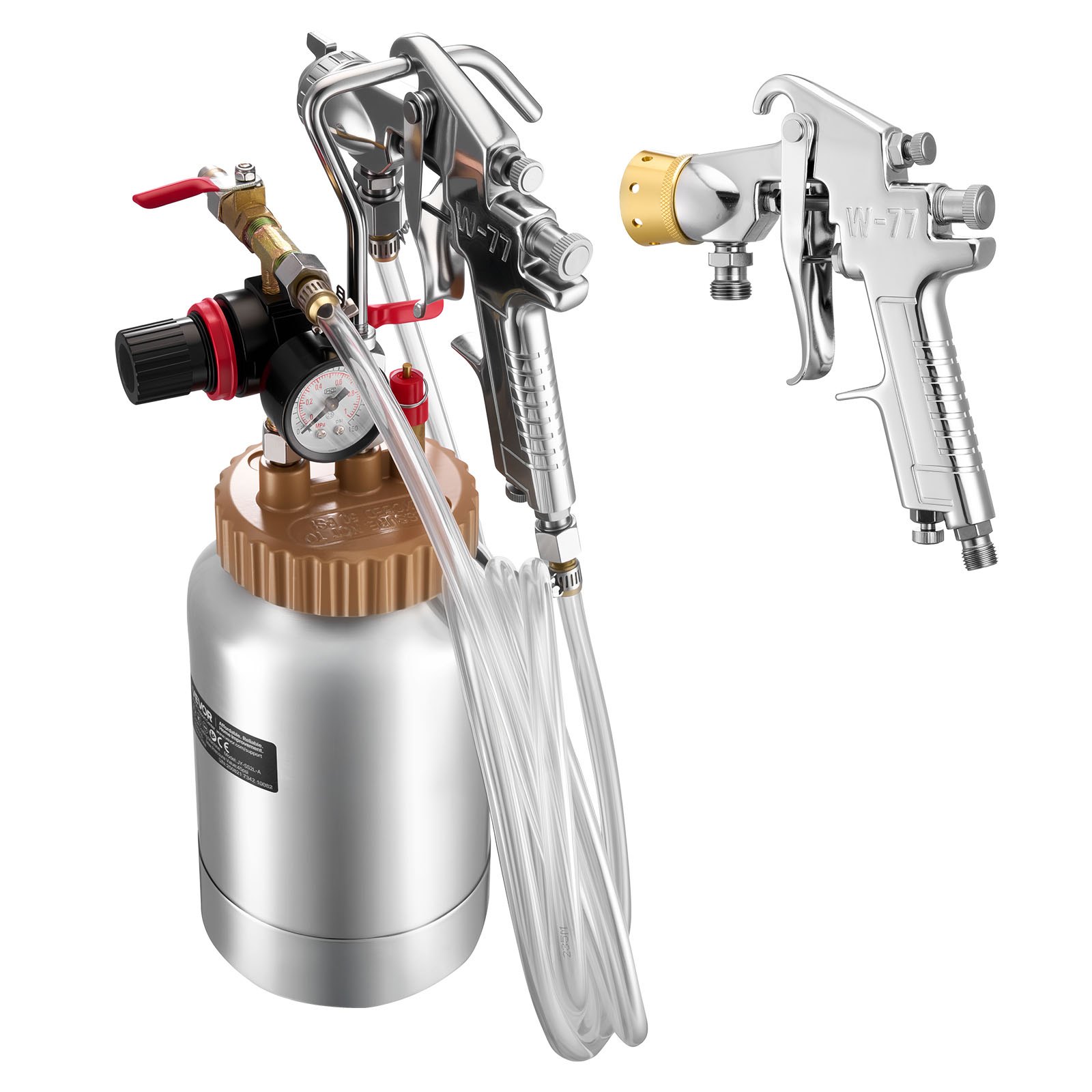 VEVOR Spray Paint Pressure Pot, 0.5 Gal/2 L Pressure Pot Paint Sprayer, φ1.8mm + φ3mm Two Spray Guns Central Pneumatic Sprays Gun with Two 9.8 FT/3 m Hoses for Furniture, Car, Fence, Max 45 Psi