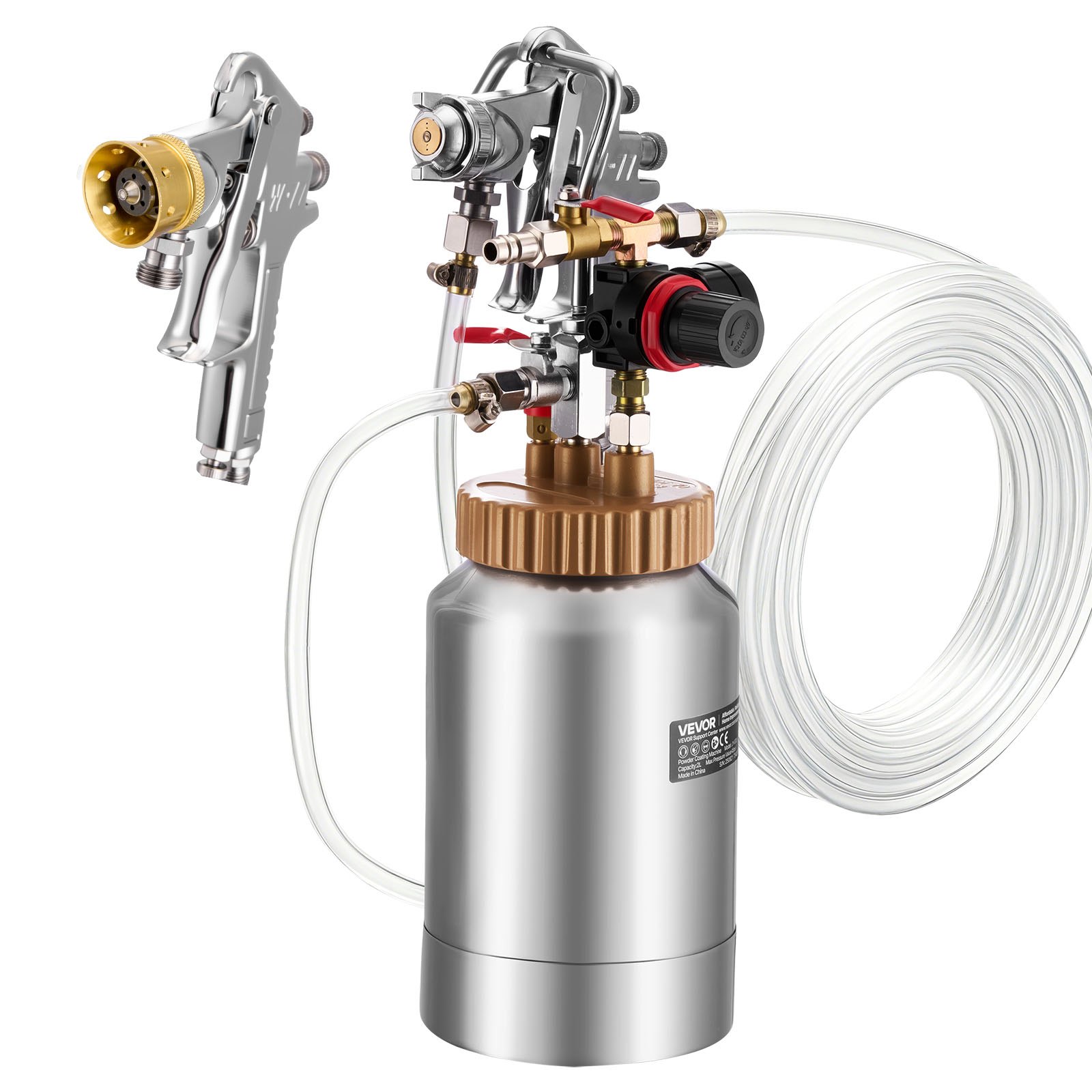 VEVOR Spray Paint Pressure Pot, 0.5 Gal/2 L Pressure Pot Paint Sprayer, φ1.8mm + φ3mm Two Spray Guns Central Pneumatic Sprays Gun with Two 9.8 FT/3 m Hoses for Furniture, Car, Fence, Max 45 Psi