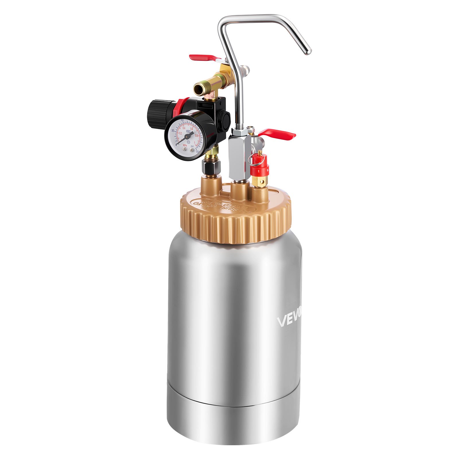 VEVOR Spray Paint Pressure Pot, 0.5 Gal/2 L Pressure Pot Paint Sprayer, φ1.8mm + φ3mm Two Spray Guns Central Pneumatic Sprays Gun with Two 9.8 FT/3 m Hoses for Furniture, Car, Fence, Max 45 Psi