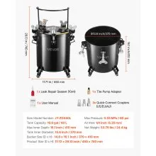 VEVOR Pressure Pot Paint Tank, 10.6 Gal/40 L Heavy Duty Steel Air Tool Pressure Pot, Spray Paint Pressures Pots with Three Quick-Connect Couplers for Home Use, DIY, Art Creations, Large-Diameter Tank