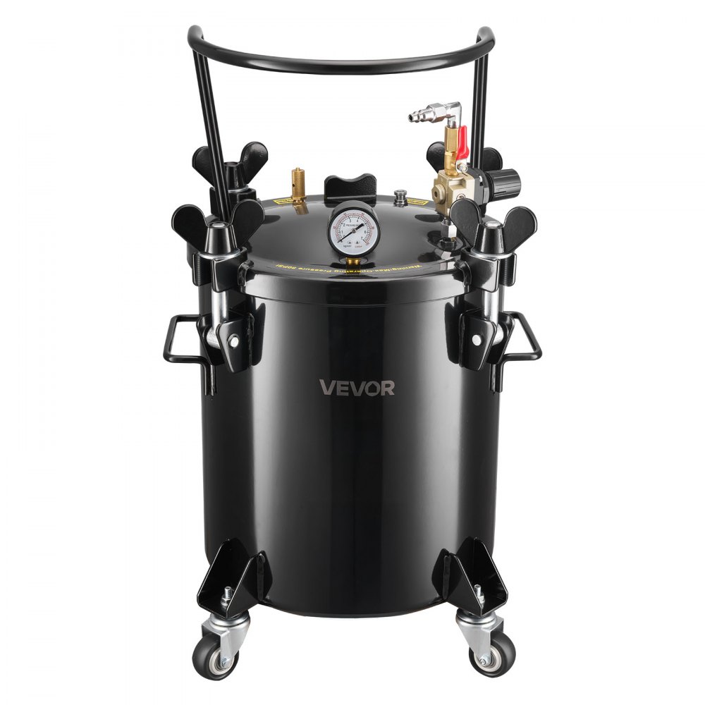 VEVOR Pressure Pot Paint Tank, 5.3 Gal/20 L Heavy Duty Steel Pressure Pot Tank, Spray Paint Pressures Pots with Three Quick-Connect Couplers for Home Use, DIY, Art Creations, Large-Diameter Tanks