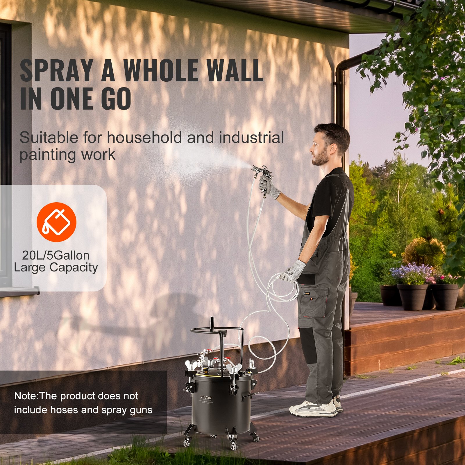 VEVOR Spray Paint Pressure Pot, 20L/5gal Pressure Pot Tank, 70 psi Adjustale Pressure, Steel Pressure Pot Paint Tank with Casters and Leak Repair Sealant, for Home Decor and Industry Painting