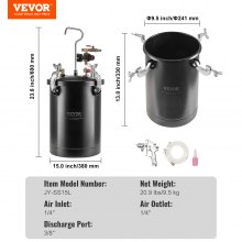 VEVOR Spray Paint Pressure Pot Tank 15L/3.75gal Spray Gun Hoses Pressure Gauge