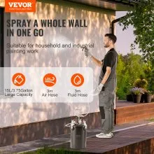 VEVOR Spray Paint Pressure Pot, 15L/3.75gal Pressure Pot Tank, 60 psi Adjustale Pressure, Steel Pressure Pot Paint Tank with Spray Gun, Hoses, Pressure Gauge, for Home Decor and Industry Painting