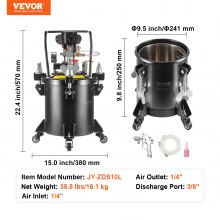 VEVOR Spray Paint Pressure Pot Tank 10 L/2.5 gal Fully Automatic Stirring 70 psi