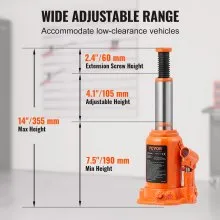 VEVOR Hydraulic Bottle Jack, 12 Ton/24000 LBS All Welded Bottle Jack, 190-355 mm Lifting Range, with 3-section Long Handle, for Car, Pickup Truck, Truck, RV, Auto Repair, Industrial Engineering