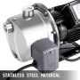 VEVOR Shallow Well Jet Pump with Pressure Switch 3/4HP Jet Water Pump 131 ft Stainless Steel Jet Pump to Supply Fresh Well Water to Residential Homes Farms Cabins