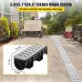 VEVOR Trench Drain System, Channel Drain with Metal Grate, 150x130 mm HDPE Drainage Trench, Black Plastic Garage Floor Drain, 3x39 Trench Drain Grate, with 3 End Caps, for Garden, Driveway-3 Pack
