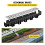 VEVOR Trench Drain System, Channel Drain with Metal Grate, 150x130 mm HDPE Drainage Trench, Black Plastic Garage Floor Drain, 3x39 Trench Drain Grate, with 3 End Caps, for Garden, Driveway-3 Pack