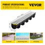 VEVOR Trench Drain System, Channel Drain with Metal Grate, 5.9x5.1-Inch HDPE Drainage Trench, Black Plastic Garage Floor Drain, 3x39 Trench Drain Grate, with 3 End Caps, for Garden, Driveway-3 Pack