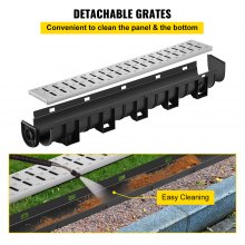 VEVOR Trench Drain System, Channel Drain with Metal Grate, 150x130 mm HDPE Drainage Trench, Black Plastic Garage Floor Drain, 3x39 Trench Drain Grate, with 3 End Caps, for Garden, Driveway-3 Pack