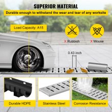 VEVOR Trench Drain System, Channel Drain with Metal Grate, 150x130 mm HDPE Drainage Trench, Black Plastic Garage Floor Drain, 3x39 Trench Drain Grate, with 3 End Caps, for Garden, Driveway-3 Pack