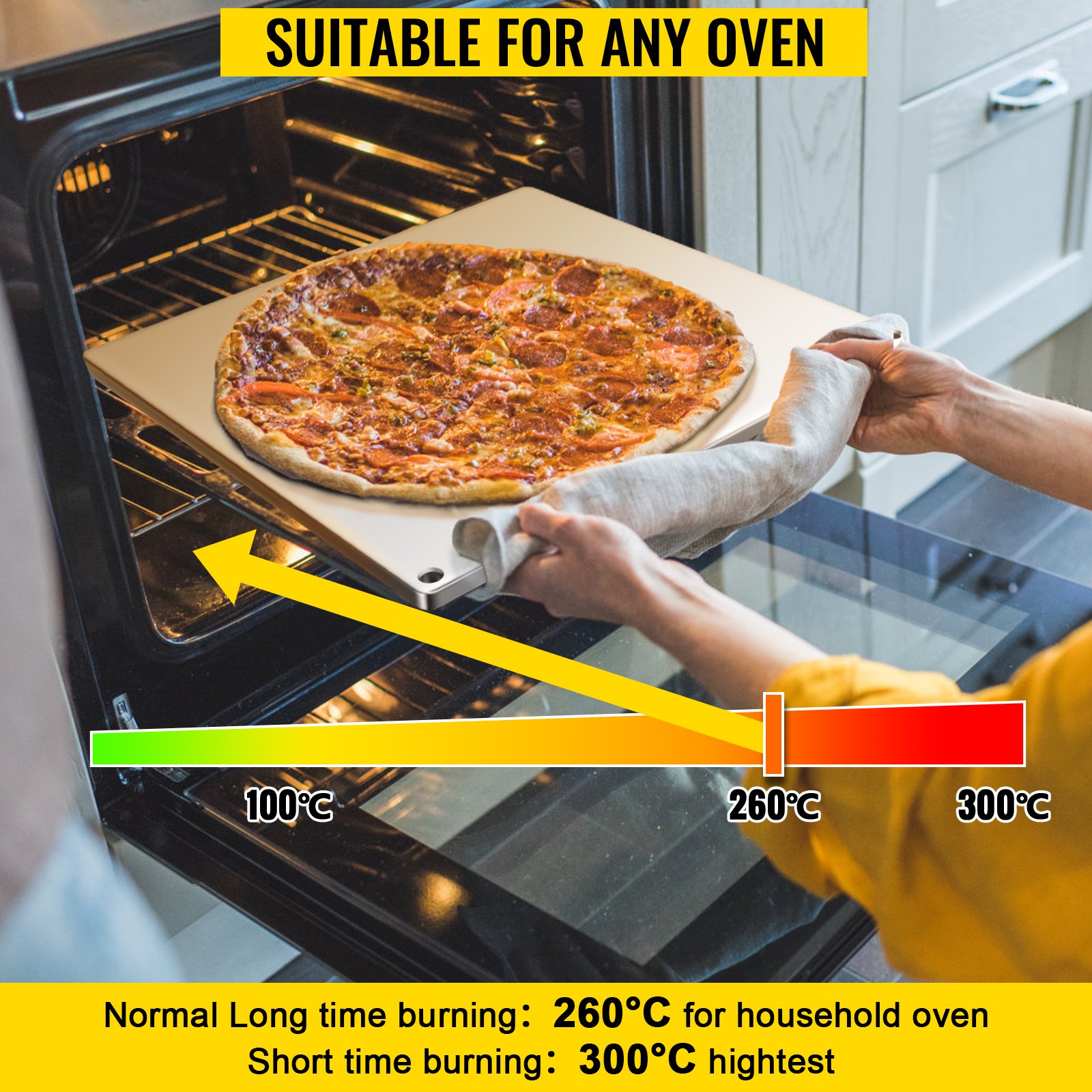 VEVOR Baking Steel Pizza, Square Steel Pizza Stone, 14" x 14" Steel Pizza Plate, 0.4"Thick Steel Pizza Pan, High-Performance Pizza Steel for Oven, Baking Surface for Oven Cooking and Baking