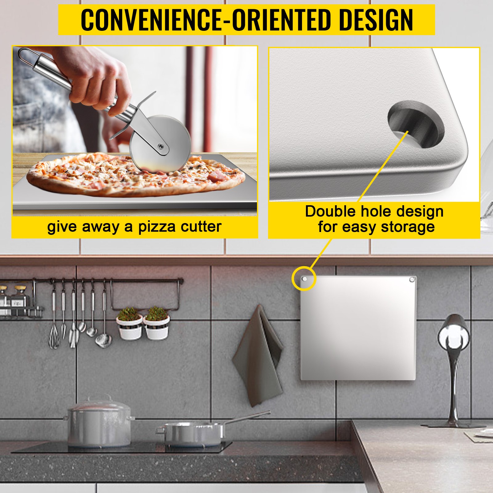VEVOR Baking Steel Pizza, Square Steel Pizza Stone, 14" x 14" Steel Pizza Plate, 0.4"Thick Steel Pizza Pan, High-Performance Pizza Steel for Oven, Baking Surface for Oven Cooking and Baking