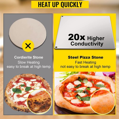 VEVOR Baking Steel Pizza, Rectangle Steel Pizza Stone, 14\" x 20\" Steel Pizza Plate, 0.4\"Thick Steel Pizza Pan, High-Performance Pizza Steel for Oven, Baking Surface for Oven Cooking and Baking