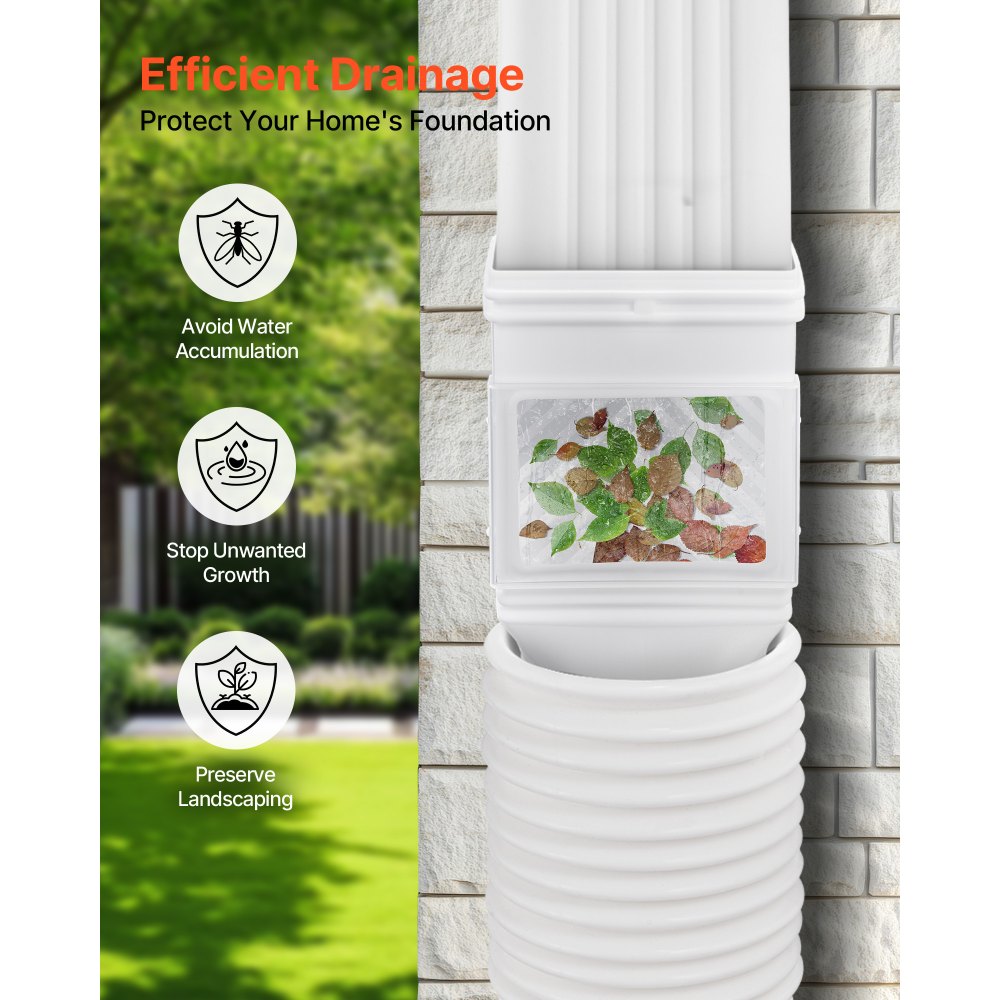 VEVOR Gutter Downspouts, Downspout Diverter Rainwater Collection System Fits for 2x3 or 3x4 Inch Standard Inlet and Φ4inch Outlet, Flexible Rain Water Barrel Kit with Mesh Screen & Transparent, White