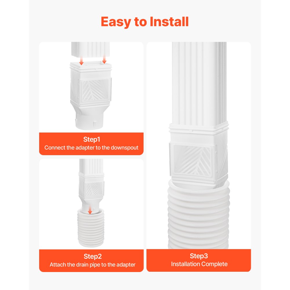 VEVOR Gutter Downspouts, Downspout Diverter Rainwater Collection System Fits for 2x3 or 3x4 Inch Standard Inlet and Φ4inch Outlet, Flexible Rain Water Barrel Kit with Mesh Screen & Transparent, White