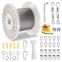 VEVOR Wire Rope Kit, 1/8" 100 ft 304 Stainless Steel Cable with 59 Accessories, 650 lbs Breaking Strength, 7x7 Strands Construction Marine Aircraft Grade for Handrail Stair Decking Fence Outdoors