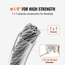 VEVOR T304 Stainless Steel Cable 3.18mm 7x7 Steel Wire Rope 30.5m Cable Railing