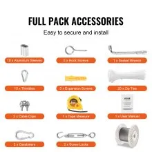 VEVOR Wire Rope Kit, 3.18 mm 30.5 m 304 Stainless Steel Cable with 59 Accessories, 2.9KN Breaking Strength, 7x7 Strands Construction Marine Aircraft Grade for Handrail Stair Decking Fence Outdoors