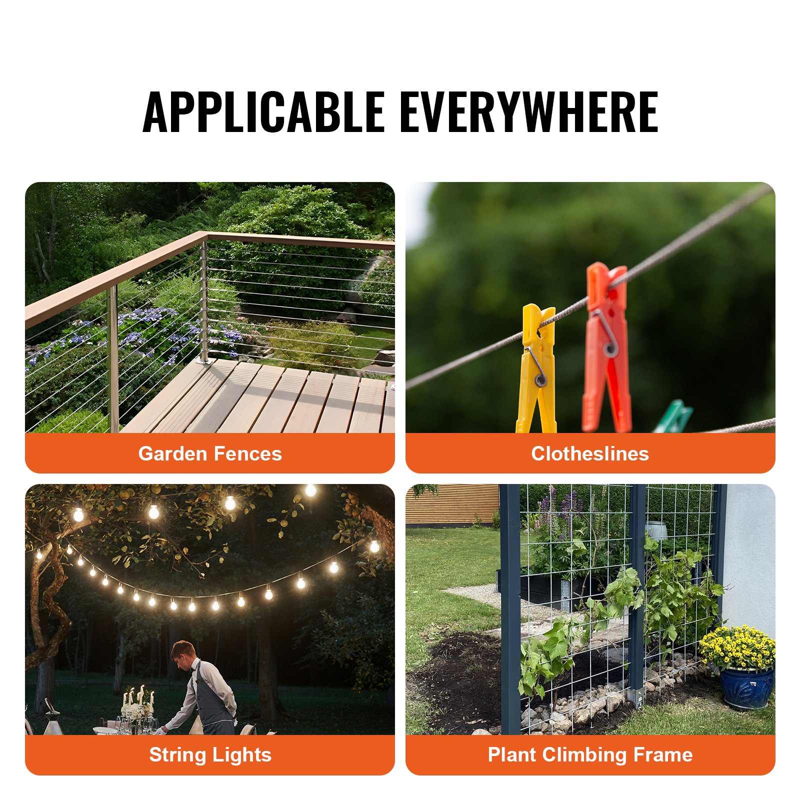 VEVOR Wire Rope Kit, 1/8" 100 ft 304 Stainless Steel Cable with 59 Accessories, 650 lbs Breaking Strength, 7x7 Strands Construction Marine Aircraft Grade for Handrail Stair Decking Fence Outdoors