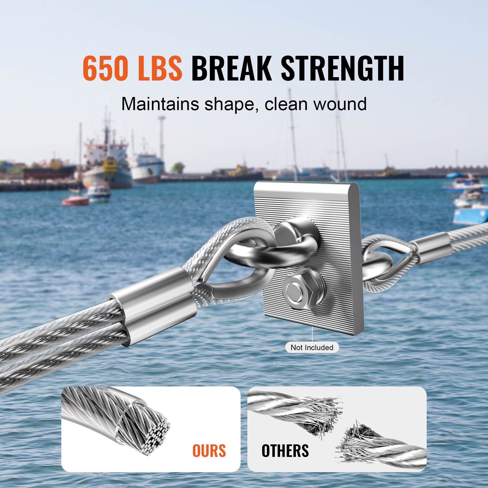 VEVOR Wire Rope Kit, 3.18 mm 30.5 m 304 Stainless Steel Cable with 59 Accessories, 2.9KN Breaking Strength, 7x7 Strands Construction Marine Aircraft Grade for Handrail Stair Decking Fence Outdoors
