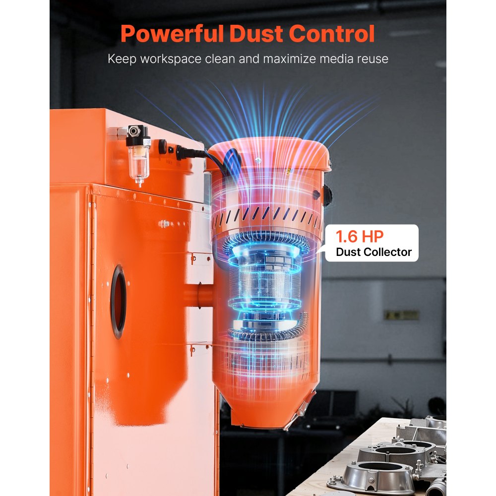 VEVOR 115 Gallon Sandblasting Cabinet, Heavy Duty Steel Sand Blasting Cabinet with 31-Gallon Media Hopper, Dual Blasting Guns & 1.6HP Dust Collector for Oversized Parts Surface Finishing, Rust Removal