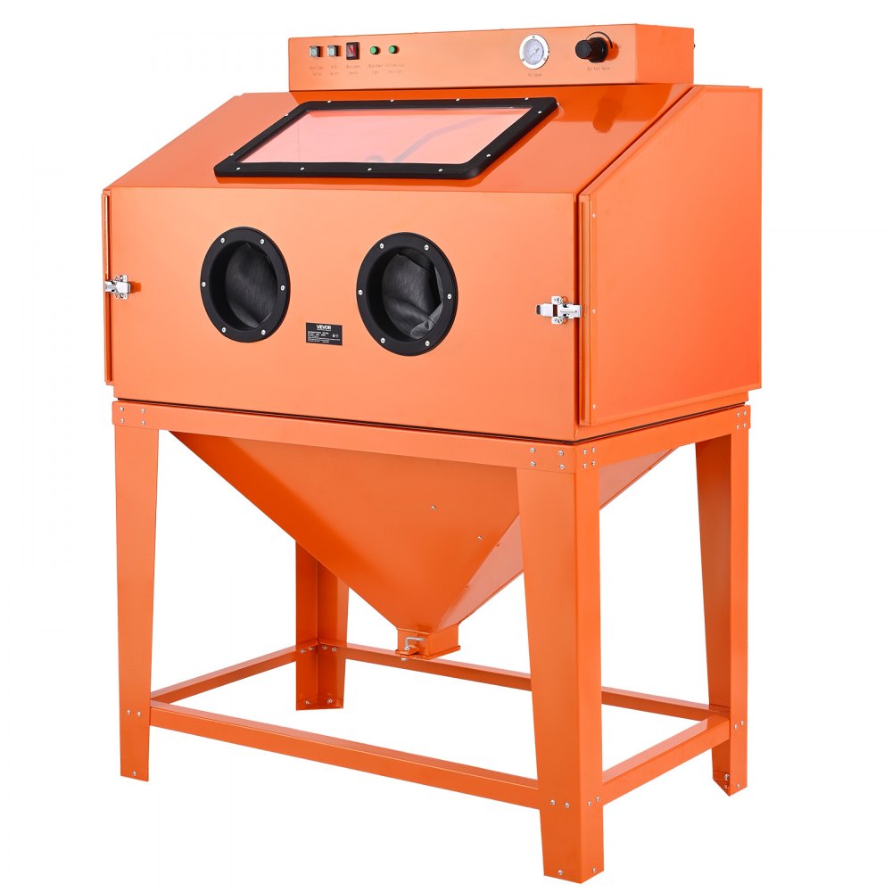 VEVOR 115 Gallon Sandblasting Cabinet, Heavy Duty Steel Sand Blasting Cabinet with 31-Gallon Media Hopper, Dual Blasting Guns & 1.6HP Dust Collector for Oversized Parts Surface Finishing, Rust Removal