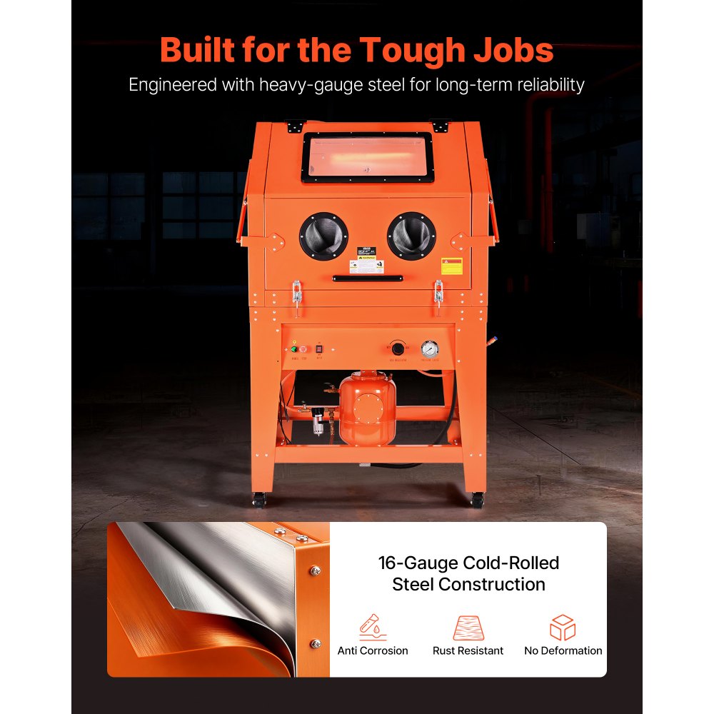 VEVOR 245 Gallon Sandblasting Cabinet with Pressurized Tank, Heavy Duty Steel Sand Blasting Cabinet on Wheels - with 32 Gallon Media Hopper & 1.6HP Dust Collector for Oversized Parts Surface Finishing