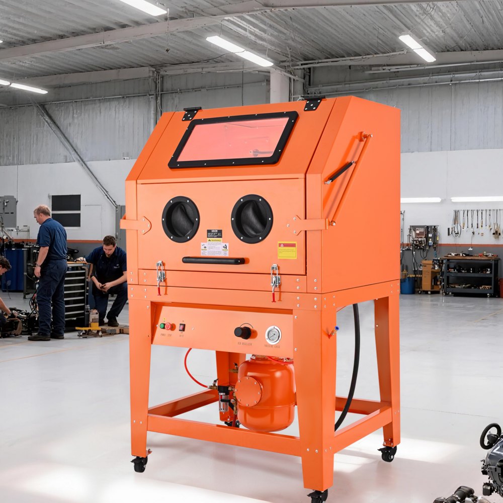 VEVOR 245 Gallon Sandblasting Cabinet with Pressurized Tank, Heavy Duty Steel Sand Blasting Cabinet on Wheels - with 32 Gallon Media Hopper & 1.6HP Dust Collector for Oversized Parts Surface Finishing