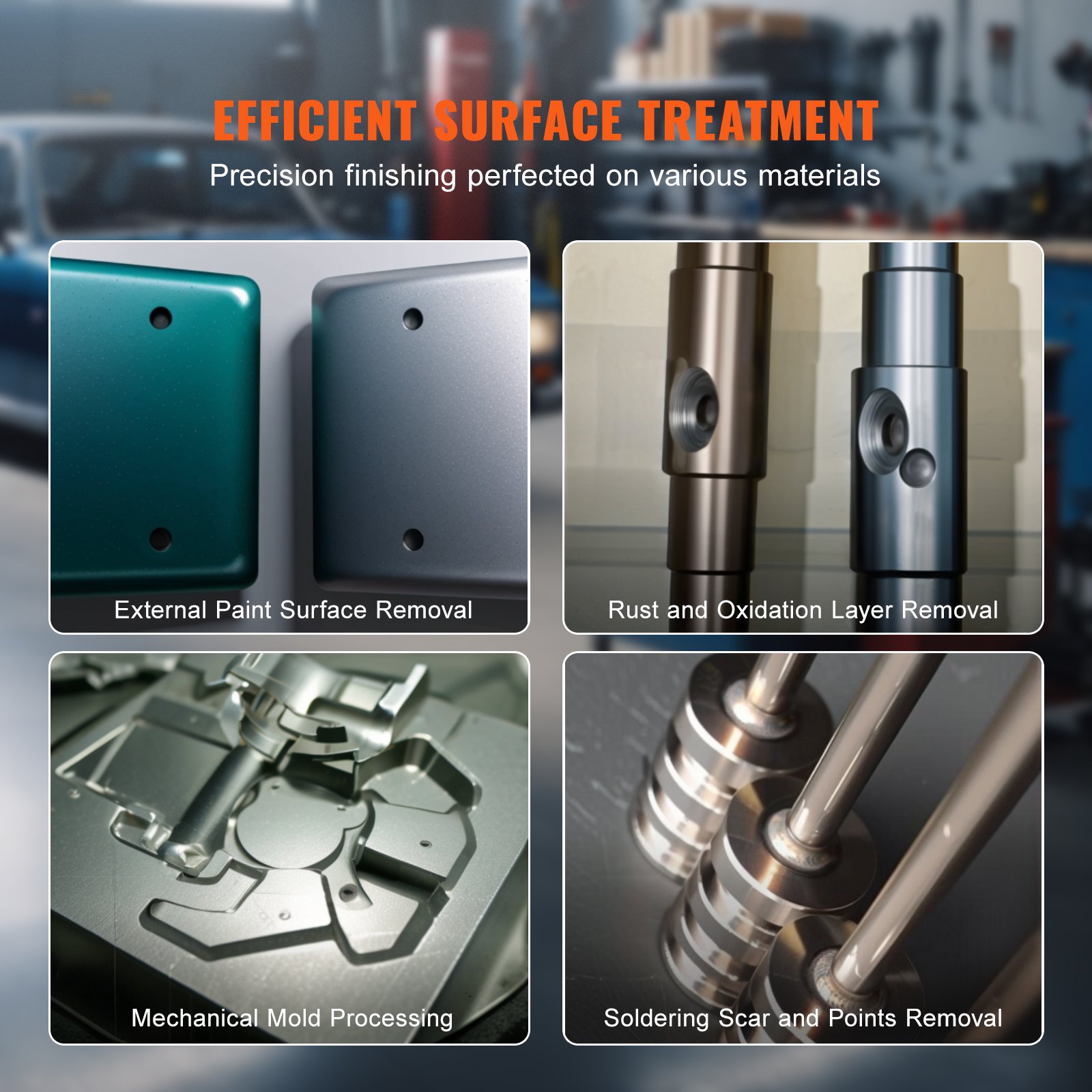 Tratamiento de superficies eficiente para pintura externa, óxido, procesamiento de moldes y soldadura con una cabina de chorro de arena VEVOR.