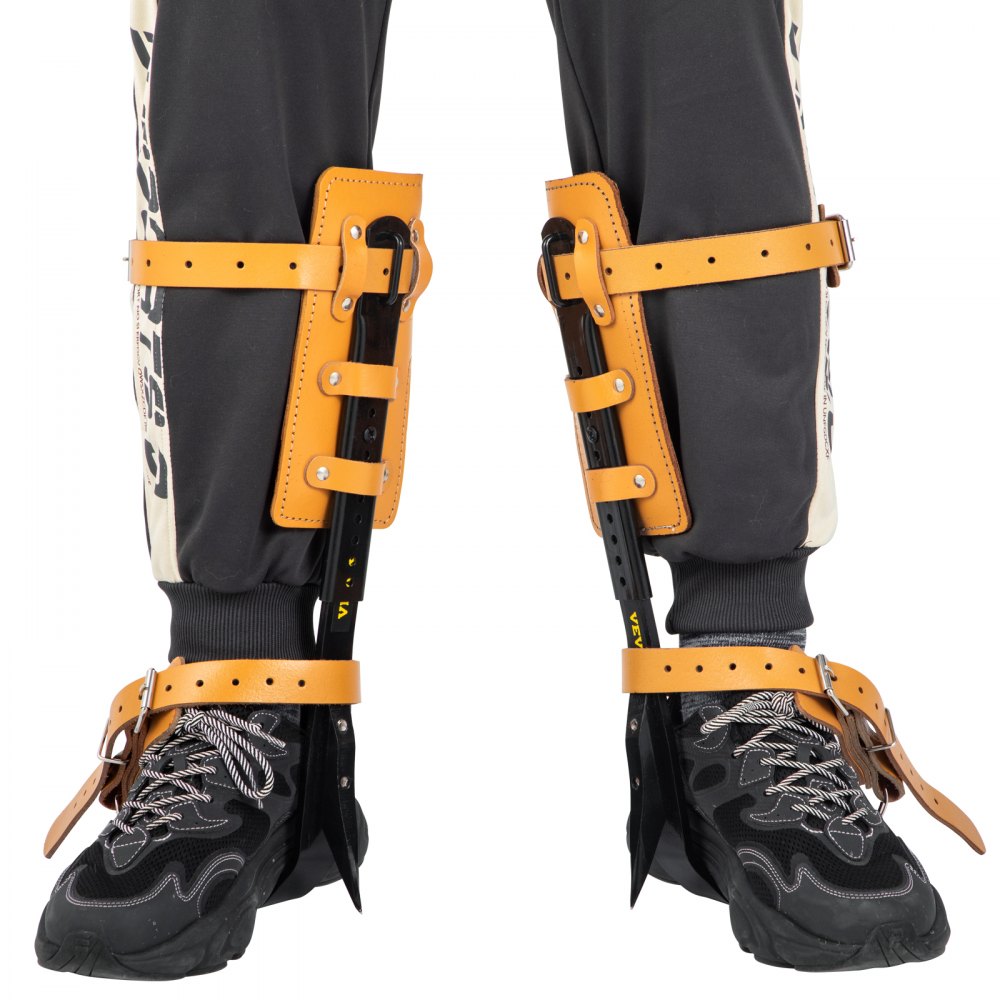 VEVOR Tree Climbing Spikes, 1 Pair Alloy Steel Pole Climbing Spurs, with Adjustable Height and Cow Leather Straps, Arborist Equipment for Climbers, Logging, Hunting Observation, Fruit Picking