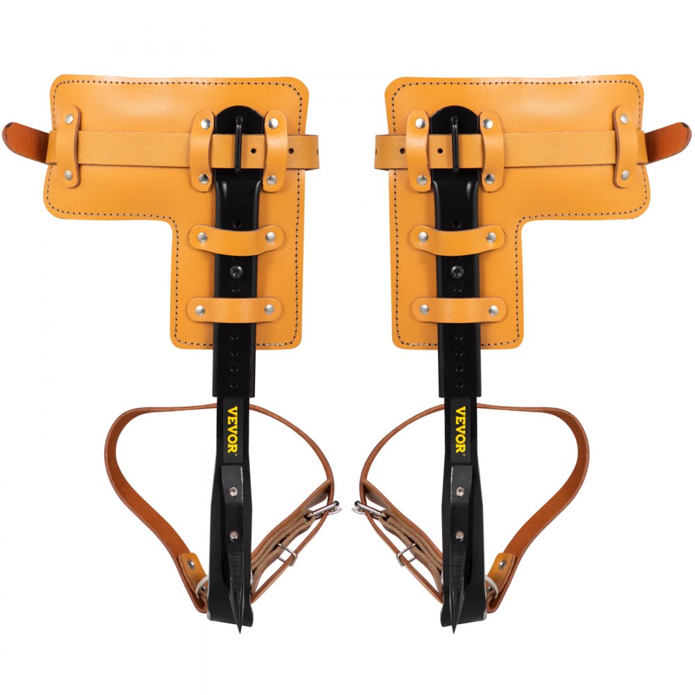 VEVOR Tree Climbing Spikes, 1 Pair Alloy Steel Pole Climbing Spurs, with Adjustable Height and Cow Leather Straps, Arborist Equipment for Climbers, Logging, Hunting Observation, Fruit Picking