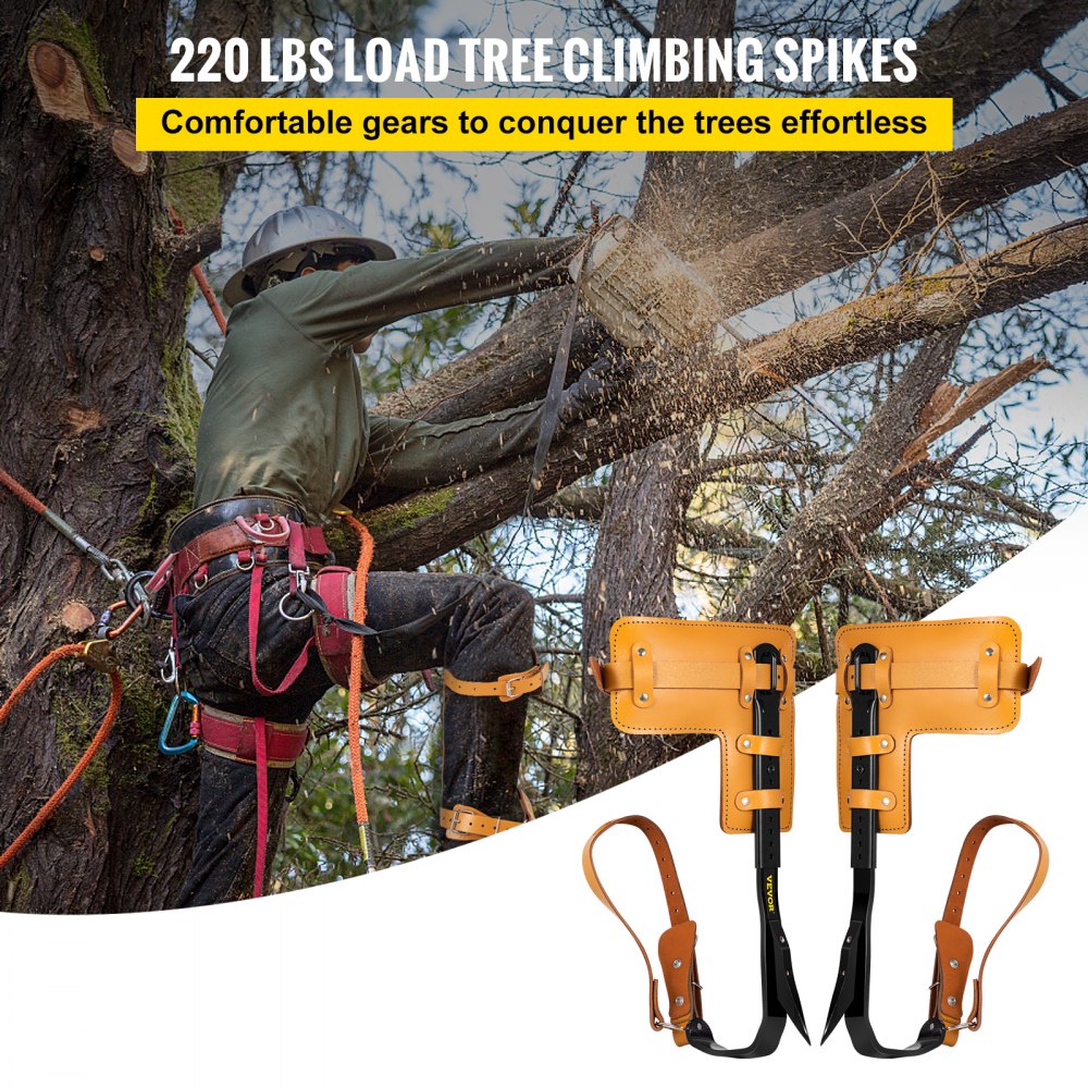 VEVOR Tree Climbing Spikes 1 Pair Alloy Steel Pole Climbing Spurs w/ Adjustable Height and Cow Leather Straps Arborist Equipment for Climbers