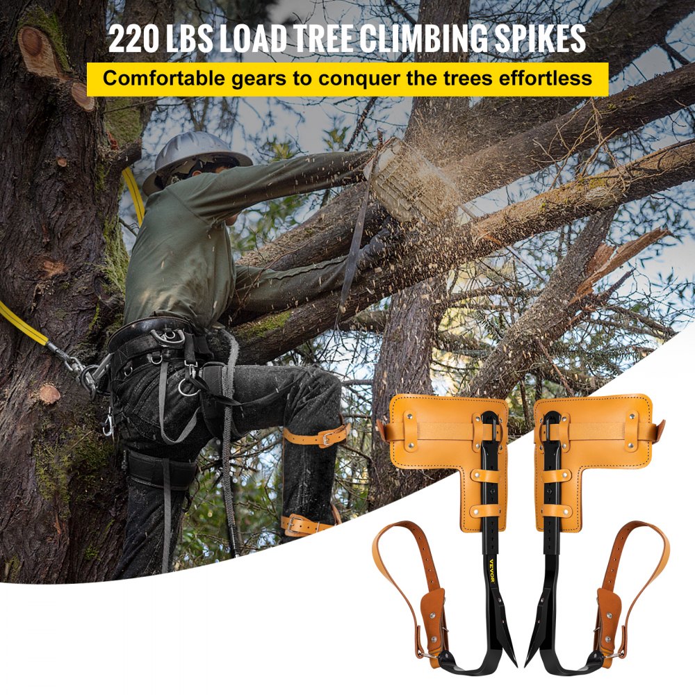 VEVOR Tree Climbing Spikes 3-in-1 Alloy Steel Adjustable Pole Climbing Spurs with Security Harness & Lanyard Arborist Equipment for Climbers