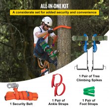 VEVOR Púas para trepar árboles, 4 en 1, espuelas ajustables de aleación de metal para trepar, con cinturón de seguridad y correas para los tobillos, equipo arborista para escaladores, tala, observación de caza, recolección de frutas