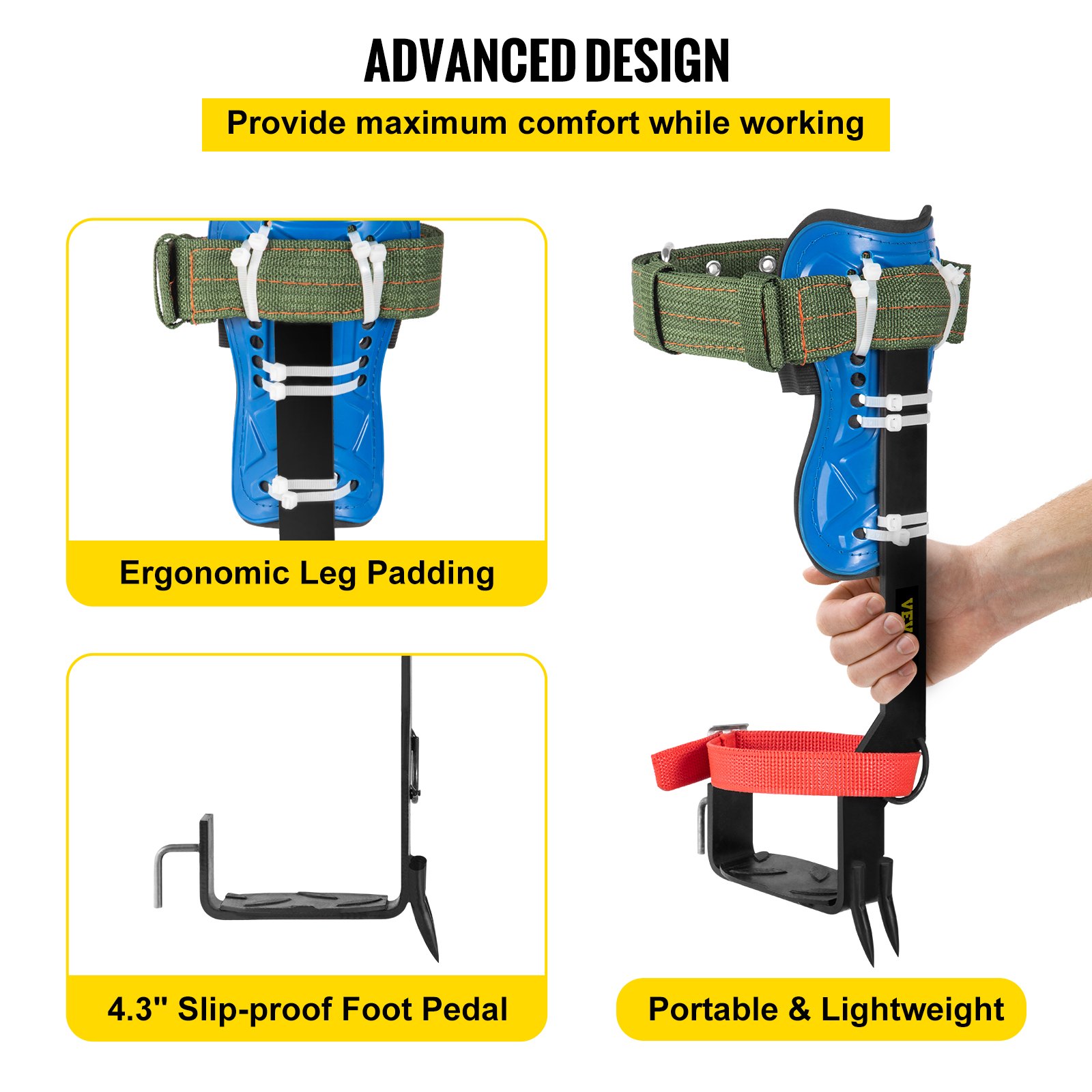 VEVOR Tree Climbing Spikes, 4 in 1 Alloy Metal Adjustable Pole Climbing Spurs, w/Security Belt & Foot Ankle Straps, Arborist Equipment for Climbers, Logging, Hunting Observation, Fruit Picking