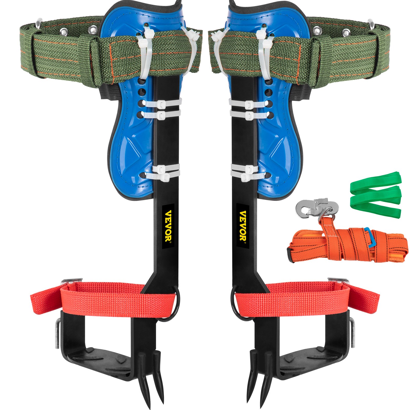 VEVOR Tree Climbing Spikes, 4 in 1 Alloy Metal Adjustable Pole Climbing Spurs, w/Security Belt & Foot Ankle Straps, Arborist Equipment for Climbers, Logging, Hunting Observation, Fruit Picking