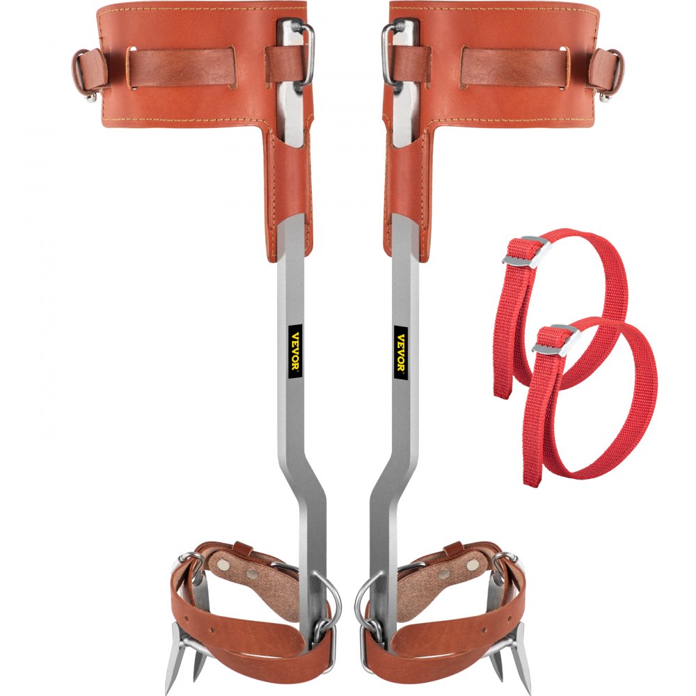 VEVOR Tree Climbing Spikes, 1 Pair Stainless Steel Pole Climbing Spurs, w/Adjustable Straps and Cow Leather Padding, Arborist Equipment for Climbers, Logging, Hunting Observation, Fruit Picking
