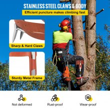 VEVOR Tree Climbing Spikes, 1 Pair Stainless Steel Pole Climbing Spurs, with Adjustable Straps and Cow Leather Padding, Arborist Equipment for Climbers, Logging, Hunting Observation, Fruit Picking